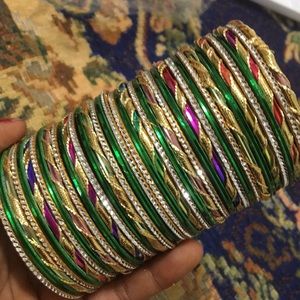 Beautiful green and golden bangle set